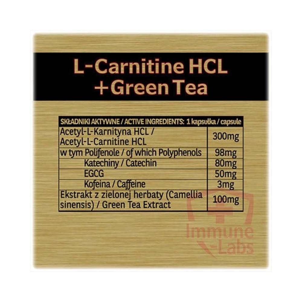 Carnitina | L-Carnitina HCL cu Ceai Verde, 120 capsule, Immune Labs, Supliment slabire 1