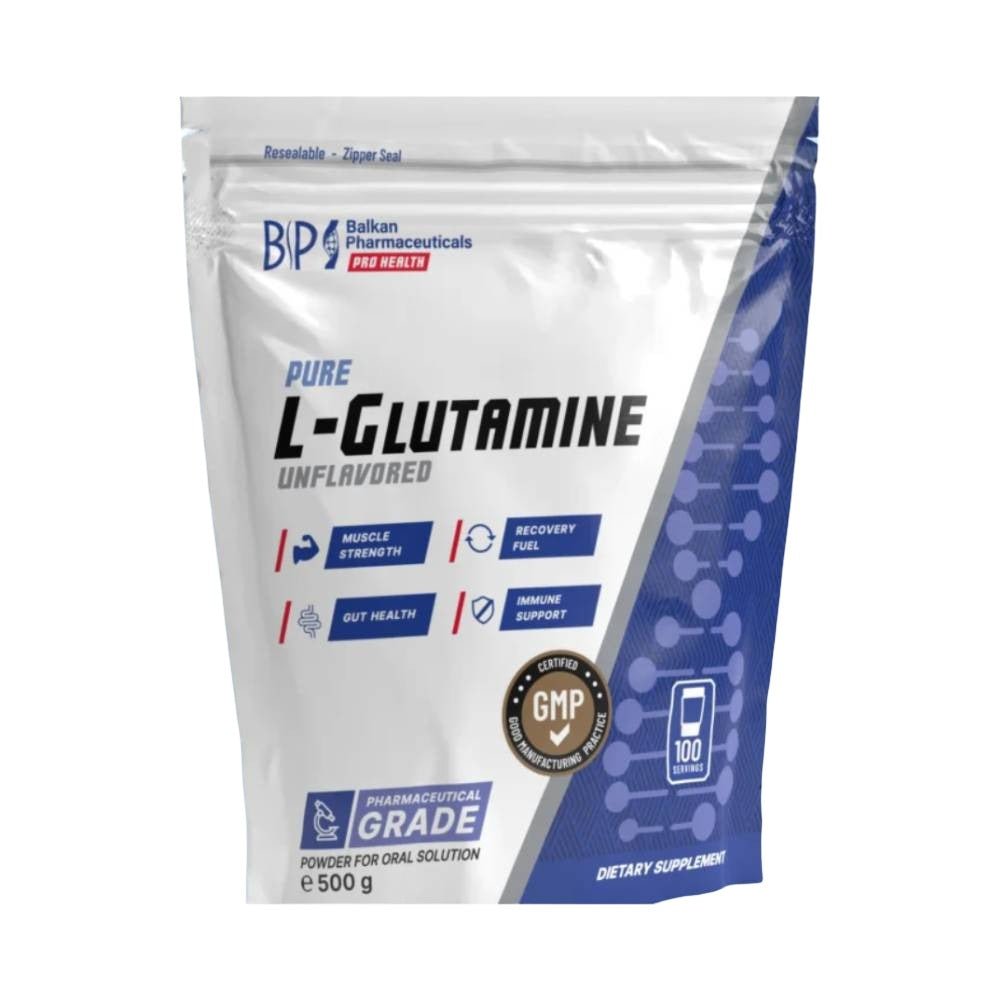 Glutamina | L-Glutamina pudra, 500g, Balkan Pharmaceuticals, Supliment alimentar pentru recuperare 0