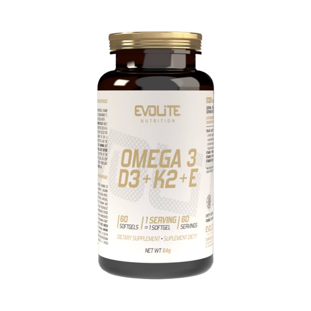 Acizi grasi Omega | Omega 3 + D3 + K2 + E, 60 capsule, Evolite Nutrition, Acizi grasi omega 3 cu vitamine 0