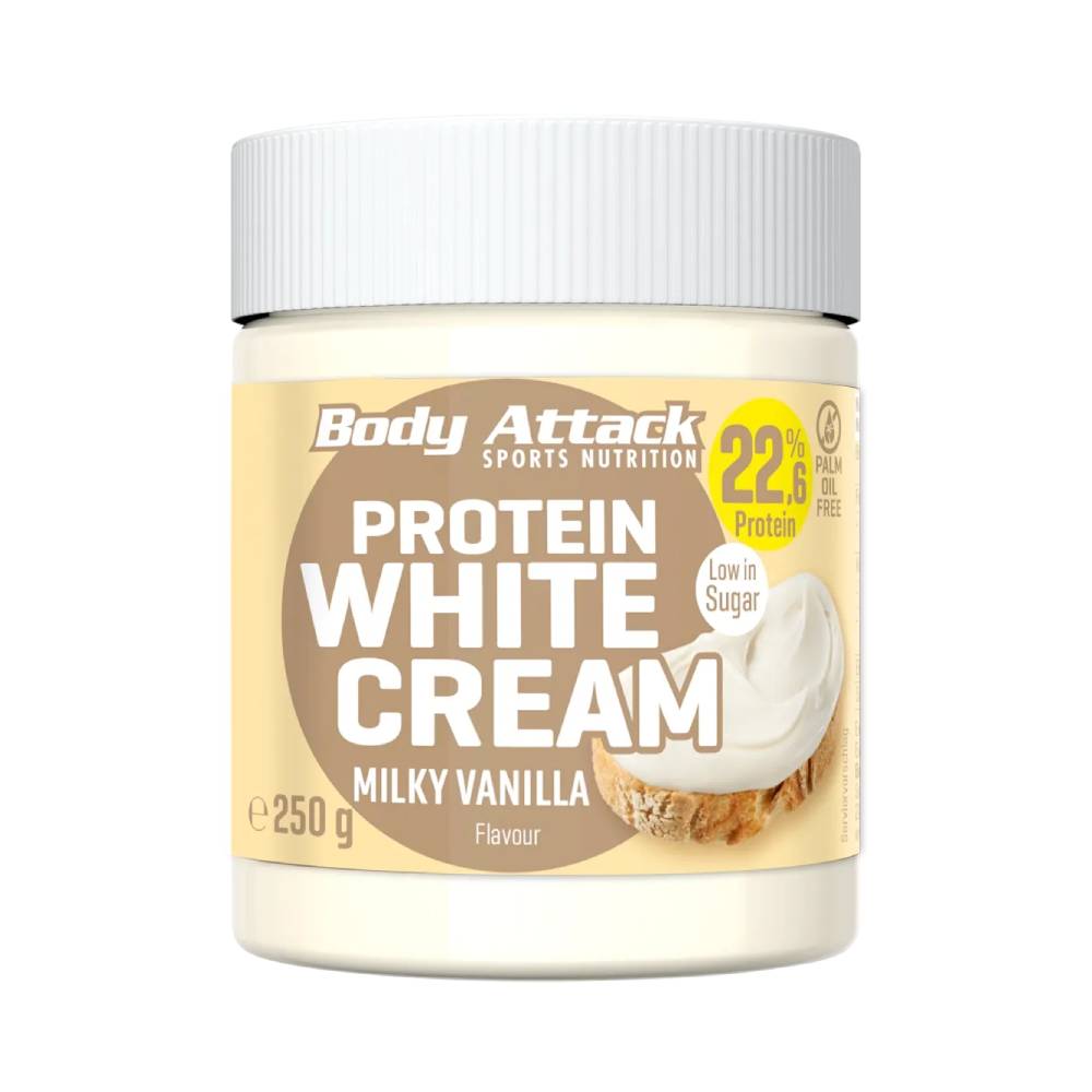 Protein White Cream, 250g, Body Attack, Crema proteica tartinabila cu aroma de vanilie 1