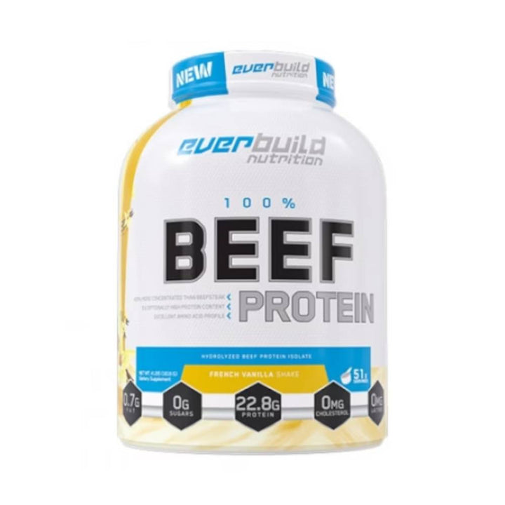 Black Friday - Reduceri 100% Beef Gainer Ultra Premium pudra, 2.6kg, Everbuild Nutrition, Supliment crestere masa musculara French Vanilla Shake Promotie 1