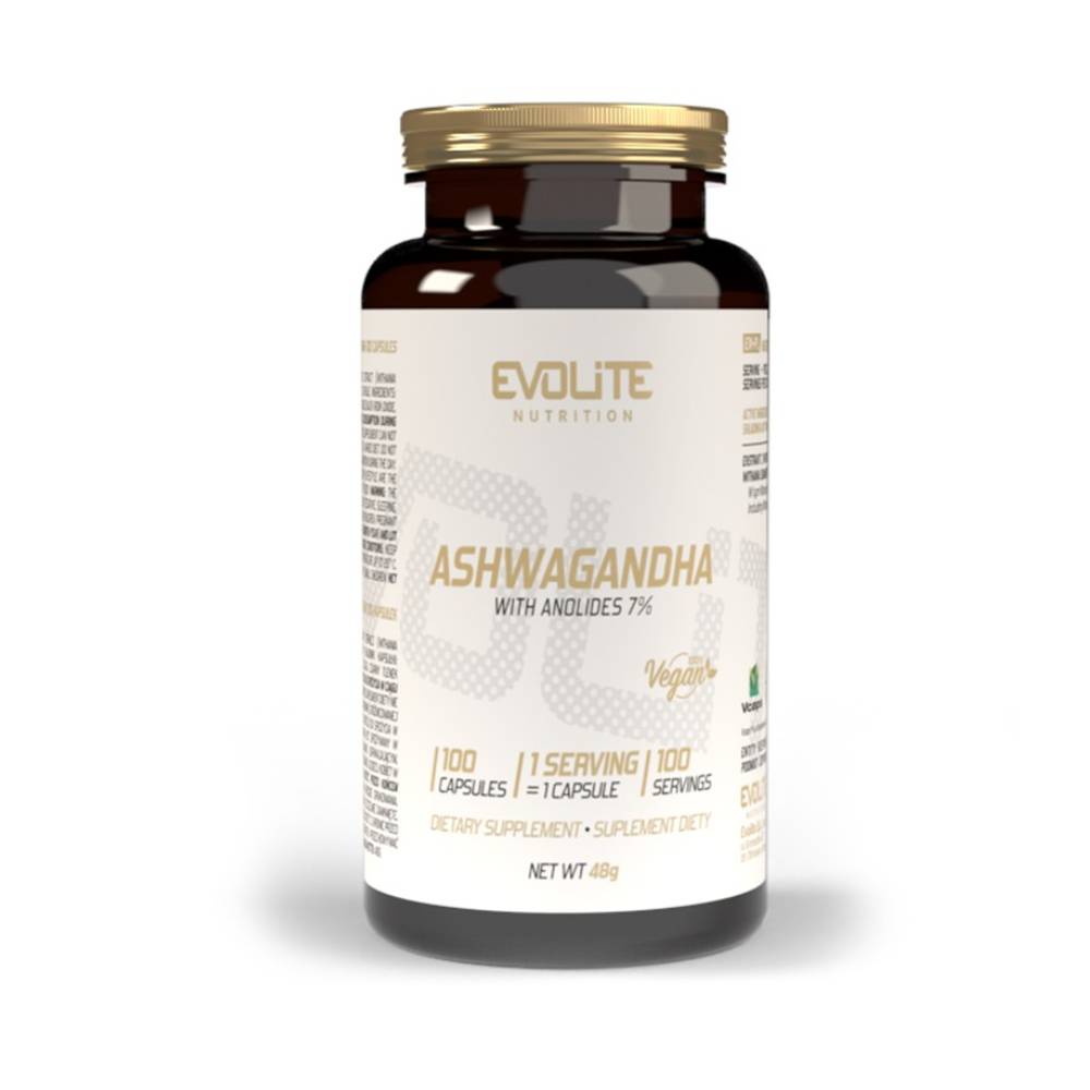 Suplimente sanatate Ashwagandha 100 capsule, Evolite Nutrition, Supliment alimentar pentru sanatate 1