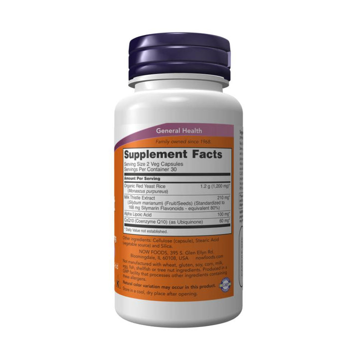 Now Foods | Drojdie de orez rosu cu Ciulin de lapte, Acid alfa-lipoic si Coenzima Q10 600mg, 60 capsule, Now Foods 1