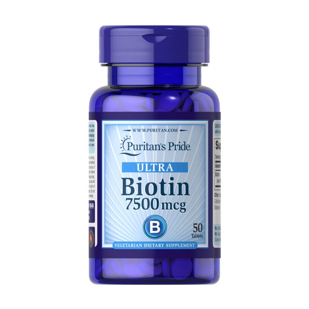 Ultra Biotina 7500mcg, 50 tablete, Puritan's Pride, Supliment pentru par, piele si unghii 1