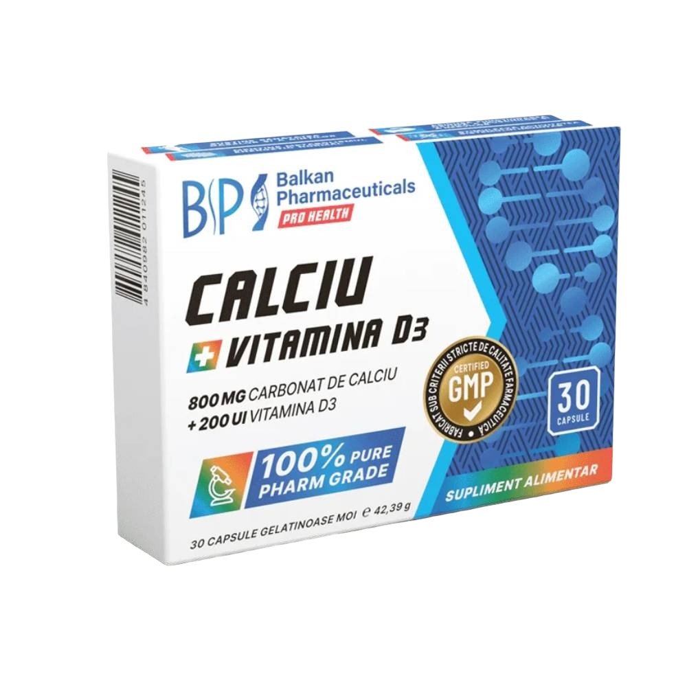 Black Friday - Reduceri Calciu + Vitamina D3 30 capsule, Balkan Pharmaceuticals, Supliment alimentar pentru oase si imunitate Promotie 1