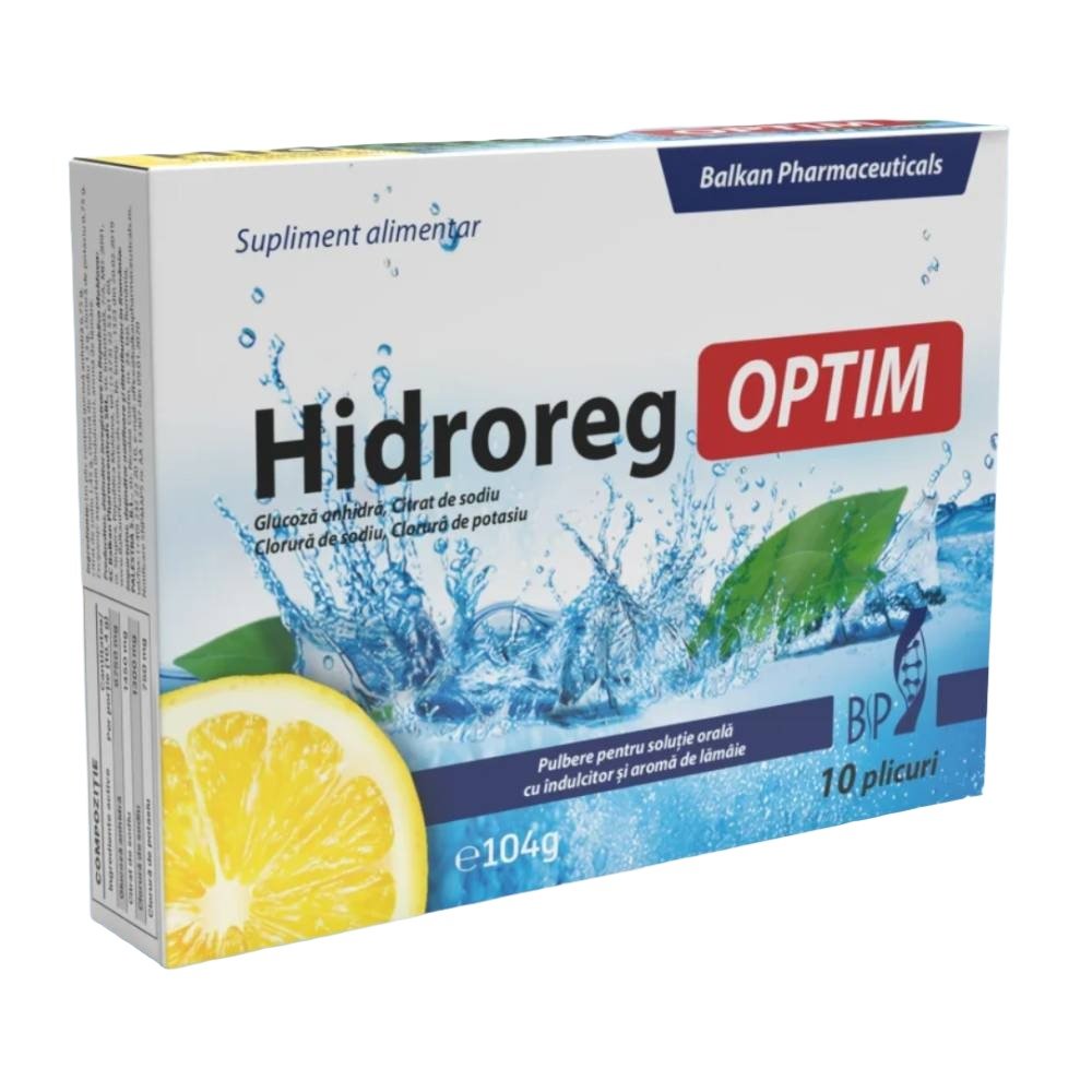 Black Friday - Reduceri Hidroreg OPTIM 10 plicuri (104g), Balkan Pharmaceuticals, Supliment alimentar pentru hidratare Lemon Promotie 1