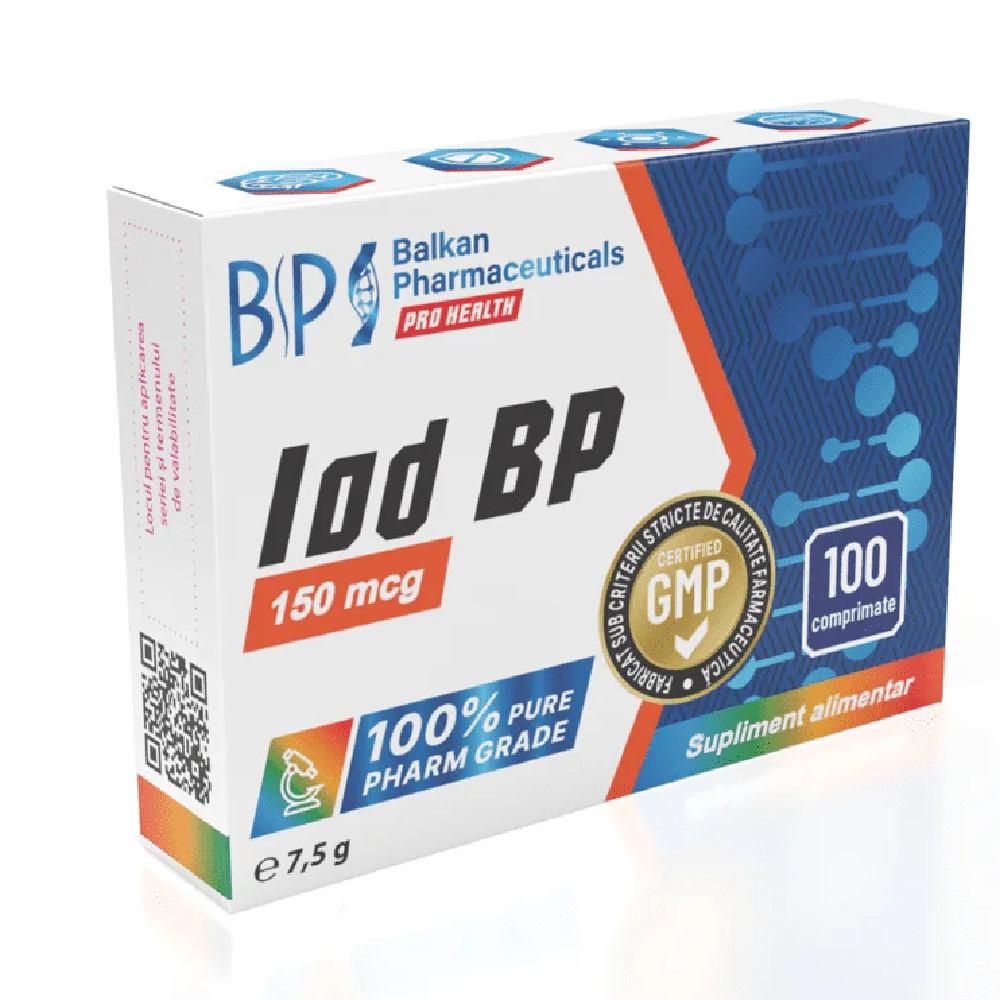 Black Friday - Reduceri Iod BP 150mcg, 100 capsule, Balkan Pharmaceuticals, Supliment alimentar pentru sustinerea tiroidei Promotie 1