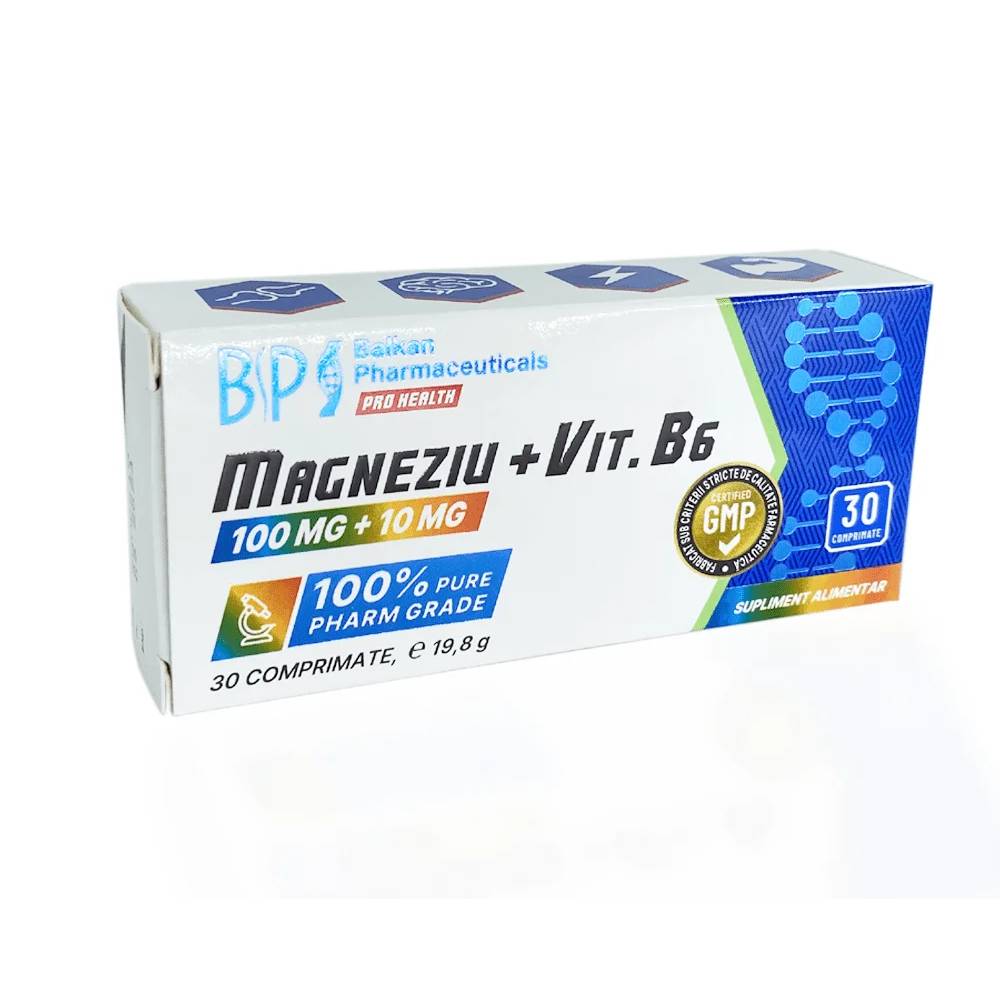 Black Friday - Reduceri Magneziu + Vitamina B6 30 capsule, Balkan Pharmaceuticals, Supliment alimentar antistres Promotie 1