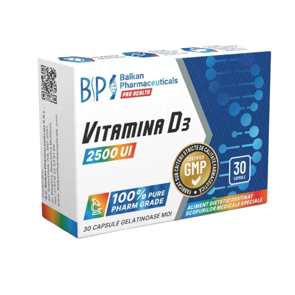 Black Friday - Reduceri Vitamina D3 2500UI, 30 capsule, Balkan Pharmaceuticals, Supliment alimentar pentru imunitate Promotie 1