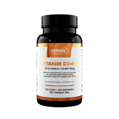 Complex de vitamine si minerale | Vitamina D3 + K2, 120 capsule, Human Protect, Vitamine pentru oase si imunitate 0