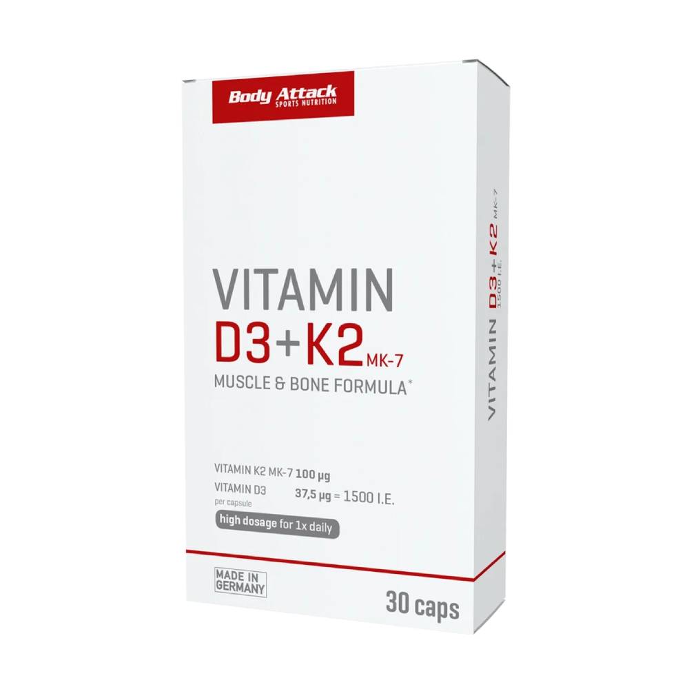 Vitamine si minerale Vitamina D3 + K2, 30 capsule, Body Attack, Supliment alimentar pentru sanatate 1