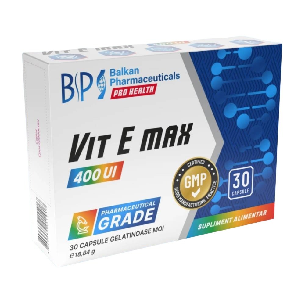 Black Friday - Reduceri Vitamina E Max 400UI, 30 capsule, Balkan Pharmaceuticals, Supliment alimentar pentru sanatate Promotie 1