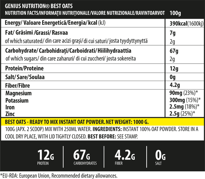 Alimente & Gustari | BESTOATS pudra, 1000g, Genius Nutrition, Ovaz pentru mic dejun 1