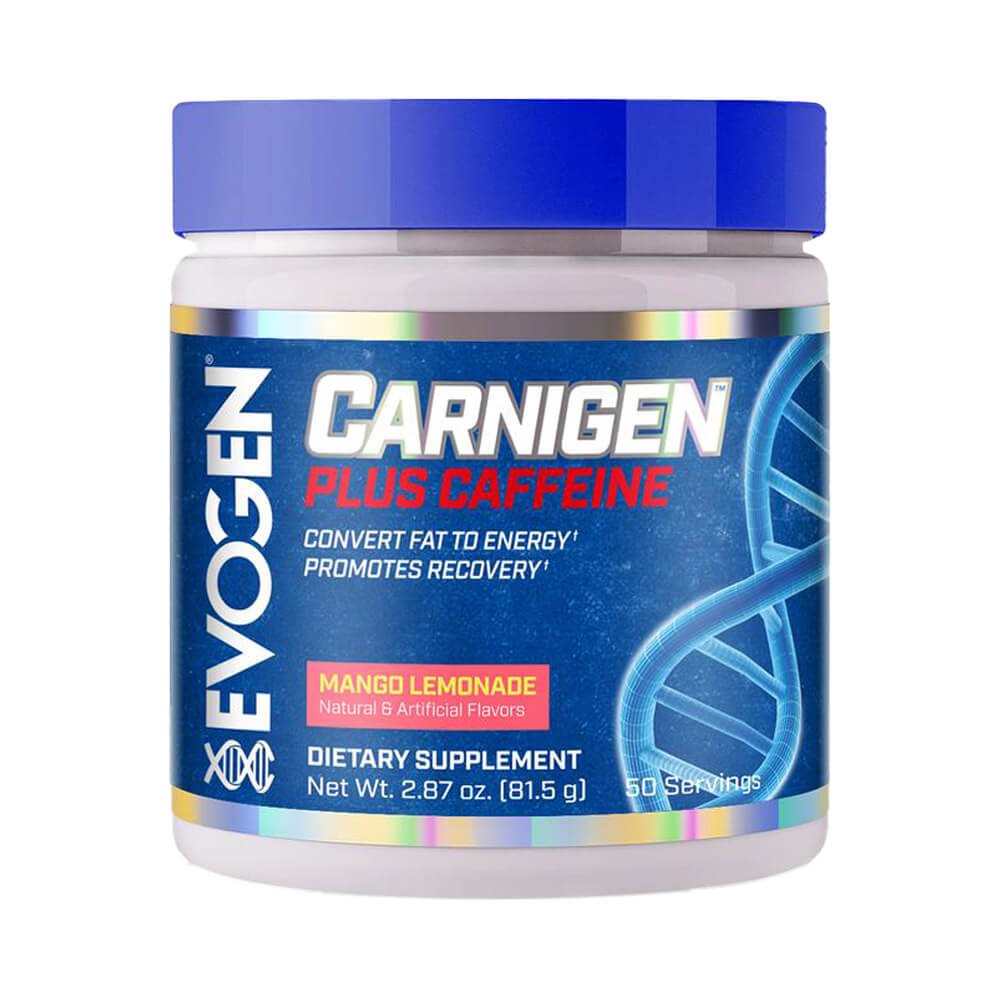 Black Friday - Reduceri Carnigen Plus Cafeina 81g, pudra, Evogen, Amestec de carnitina si cofeina Mango Lemonade Promotie 1