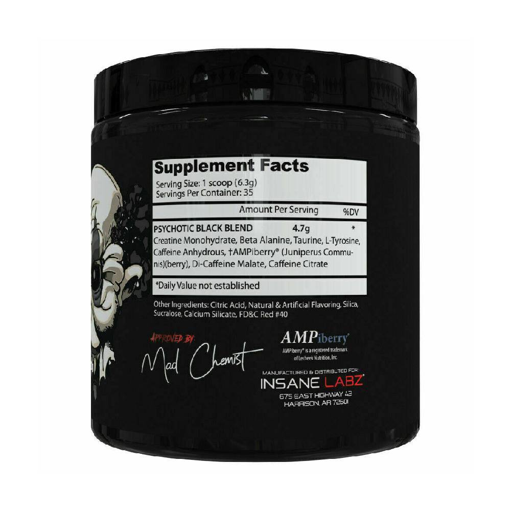 Suplimente antrenament | Psychotic Black, pudra, 221g, Insane Labz, Supliment alimentar pre-workout cu cofeina 1