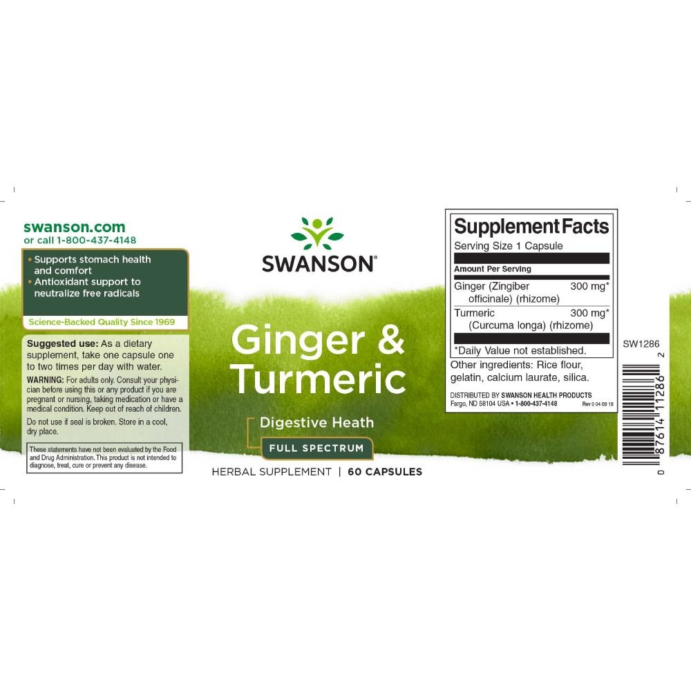 Digestie | Ghimbir si Turmeric 2in1, 60 capsule, Swanson, Supliment alimentar pentru sanatate 1