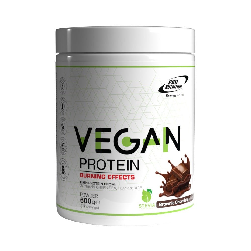 Black Friday - Reduceri Vegan Protein Burning Effects, pudra, 600g, Pro Nutrition, Proteina vegetala si arzator de grasimi Brownie Chocolate Promotie 1