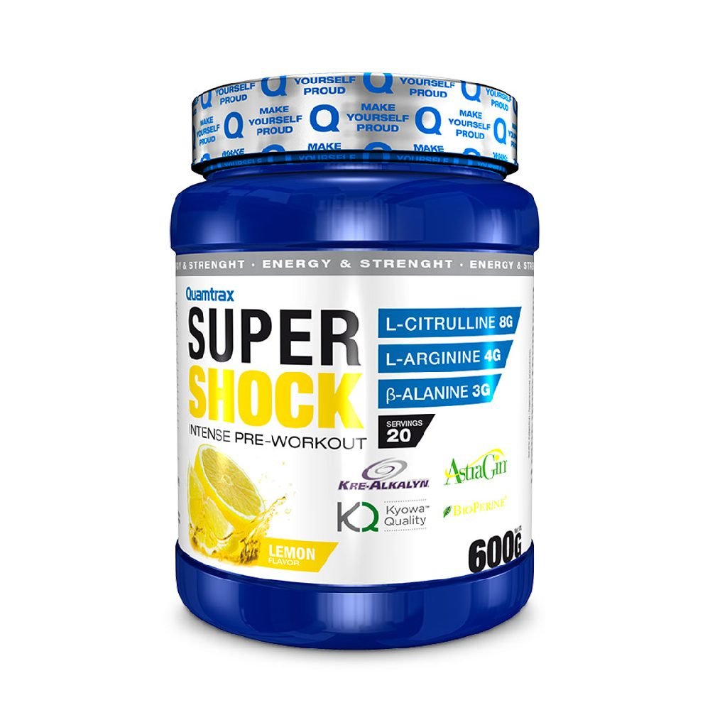 Black Friday - Reduceri Super Shock pre - workout, 600g, pudra, Quamtrax, Cu adaos de cofeina Fresh orange Promotie 1