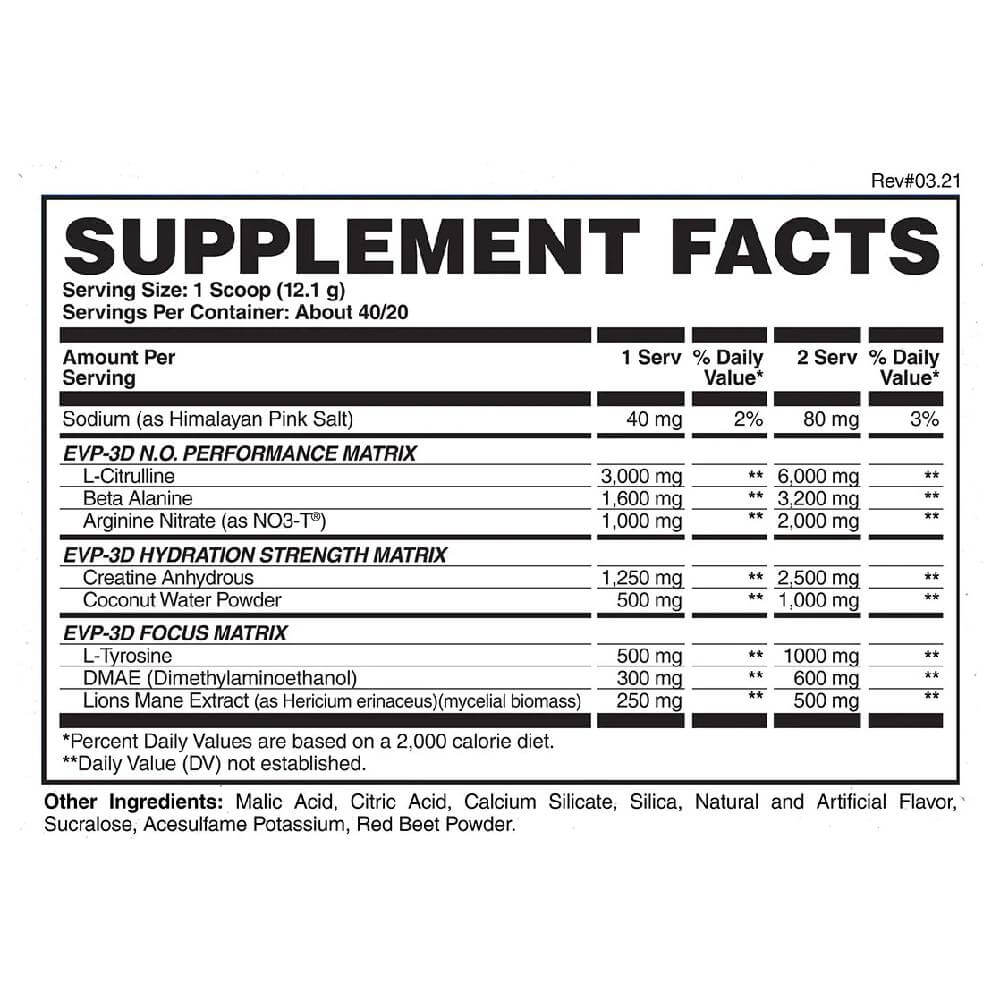 Suplimente antrenament | Evp 3D, pudra, 480g, Evogen, Supliment alimentar pre-workout 3