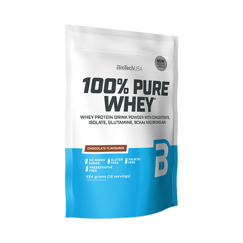 Black Friday - Reduceri 100% Pure Whey 450g, pudra, Biotech USA, Concentrat si izolat proteic din zer Chocolate Promotie 1