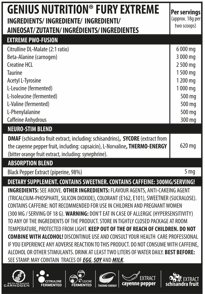 Pre-workout | FURY EXTREME, pudra, 400g, Genius Nutrition, Pre-workout cu cofeina 1