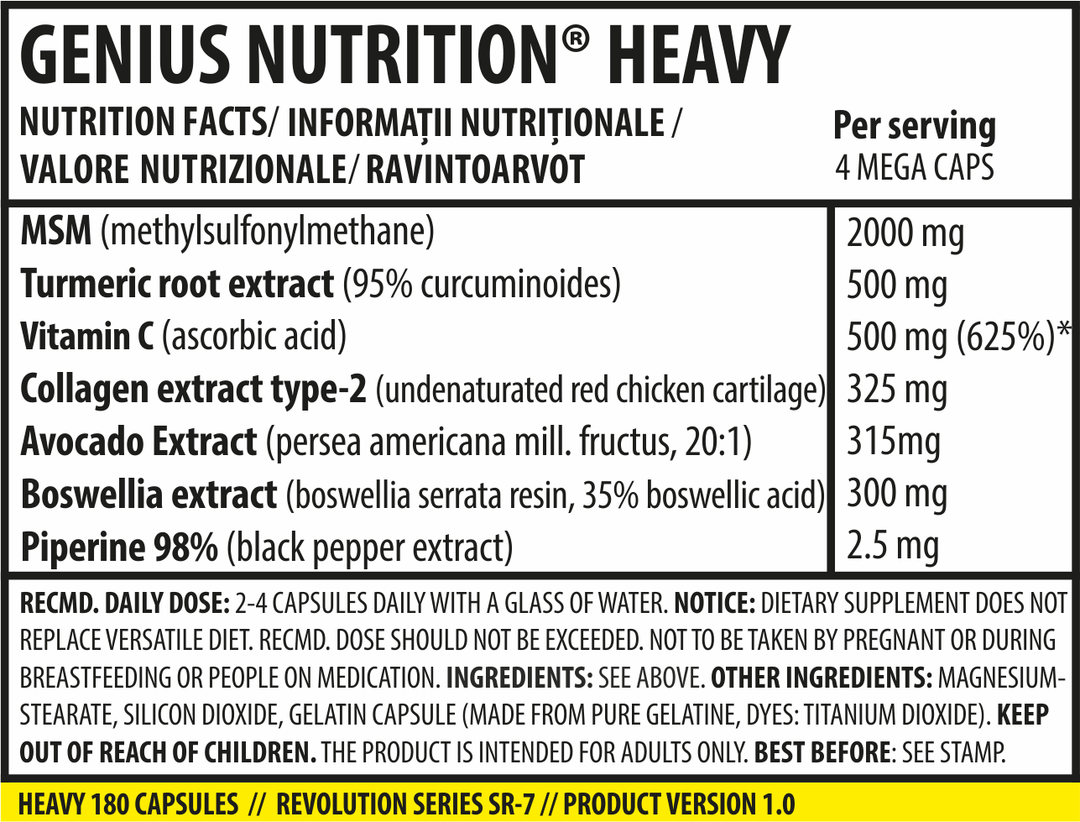 Suplimente pentru oase si articulatii | HEAVY, 180 capsule, Genius Nutrition, Supliment alimentar pentru articulatii 1