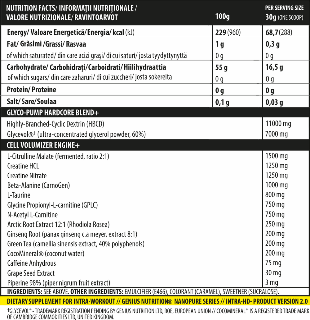 Carbohidrati | INTRA-HD 750g, pudra, Genius Nutrition, Supliment intra-workout 1