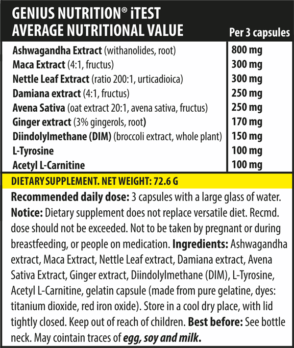 Stimulente hormonale | iTEST 90caps/30 serv, Genius Nutrition, Stimulator testosteron 1