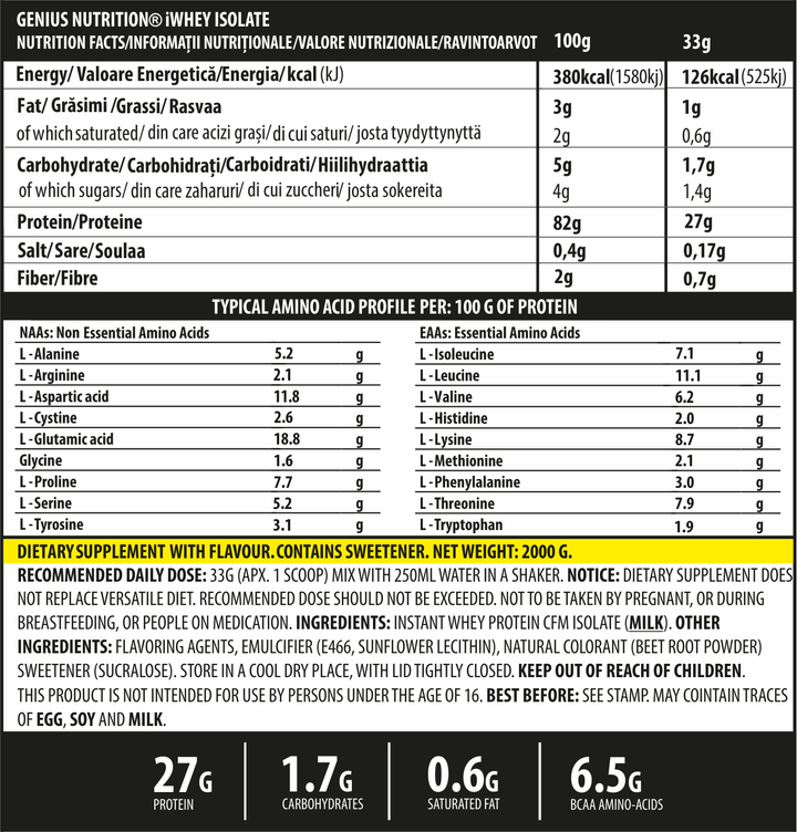 Proteine | iWHEY® ISOLATE 2000g, pudra, Genius Nutrition, Proteina din zer izolat 1