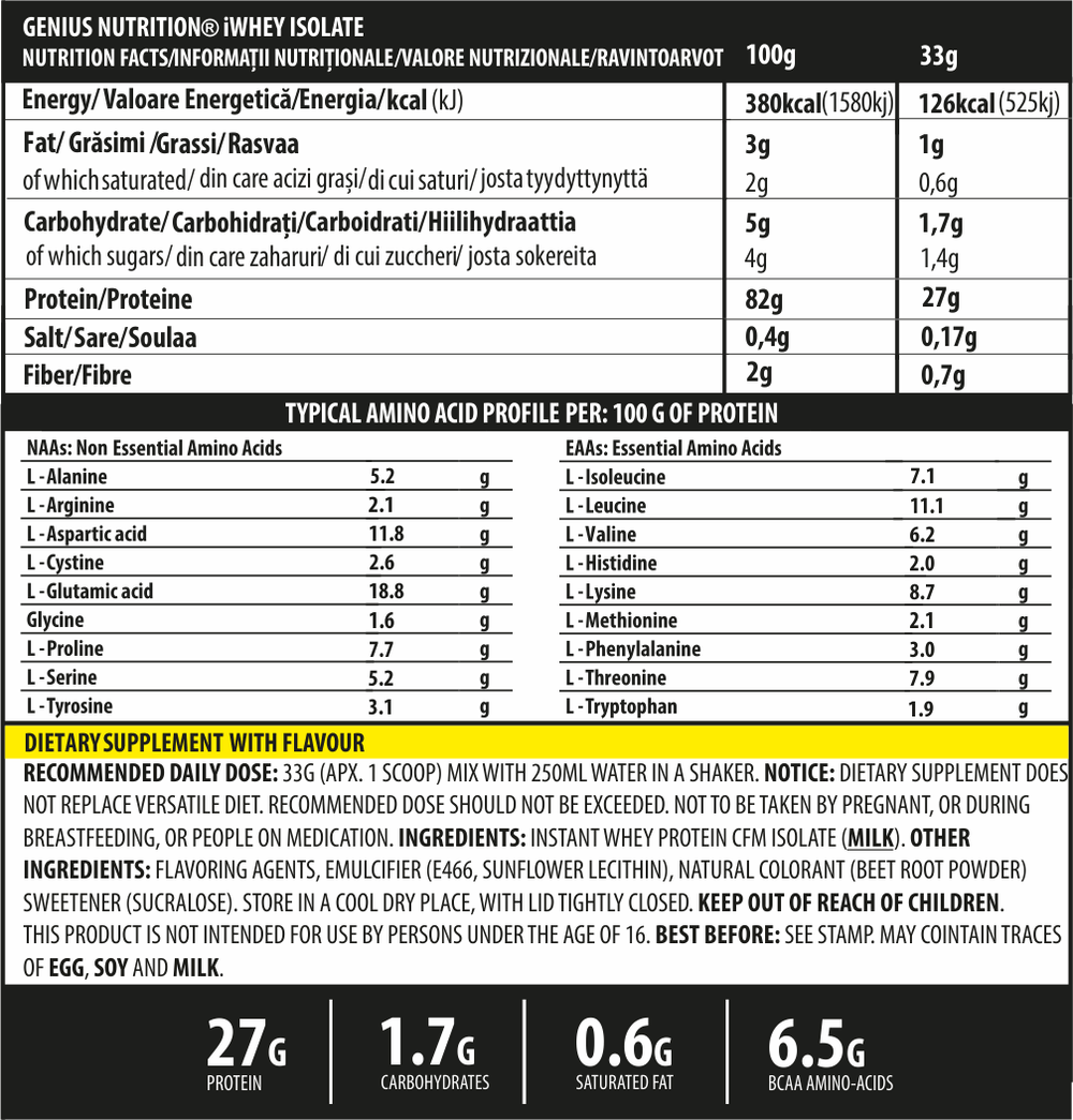 Proteine | iWHEY® ISOLATE 900g, pudra, Genius Nutrition, Proteina din zer izolat 1