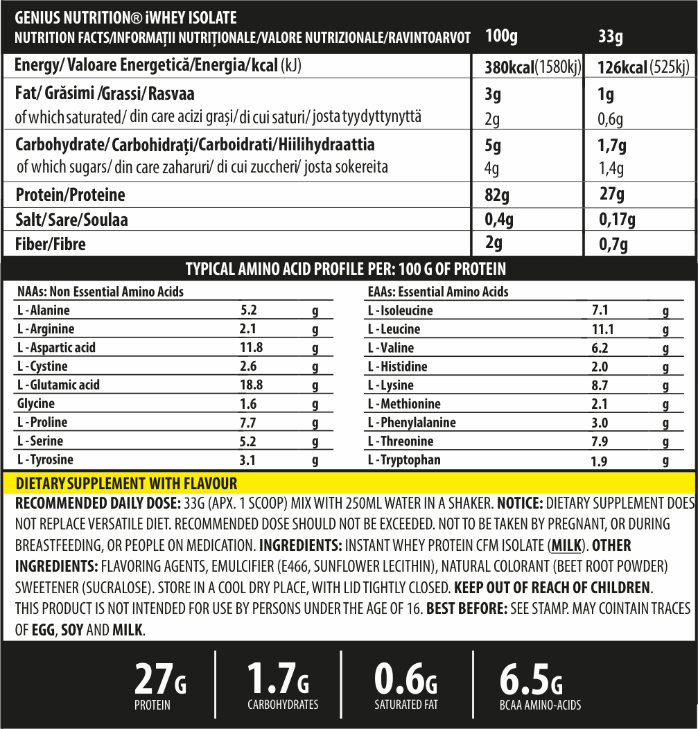 Proteine | iWHEY® ISOLATE 900g, pudra, Genius Nutrition, Proteina din zer izolat 1