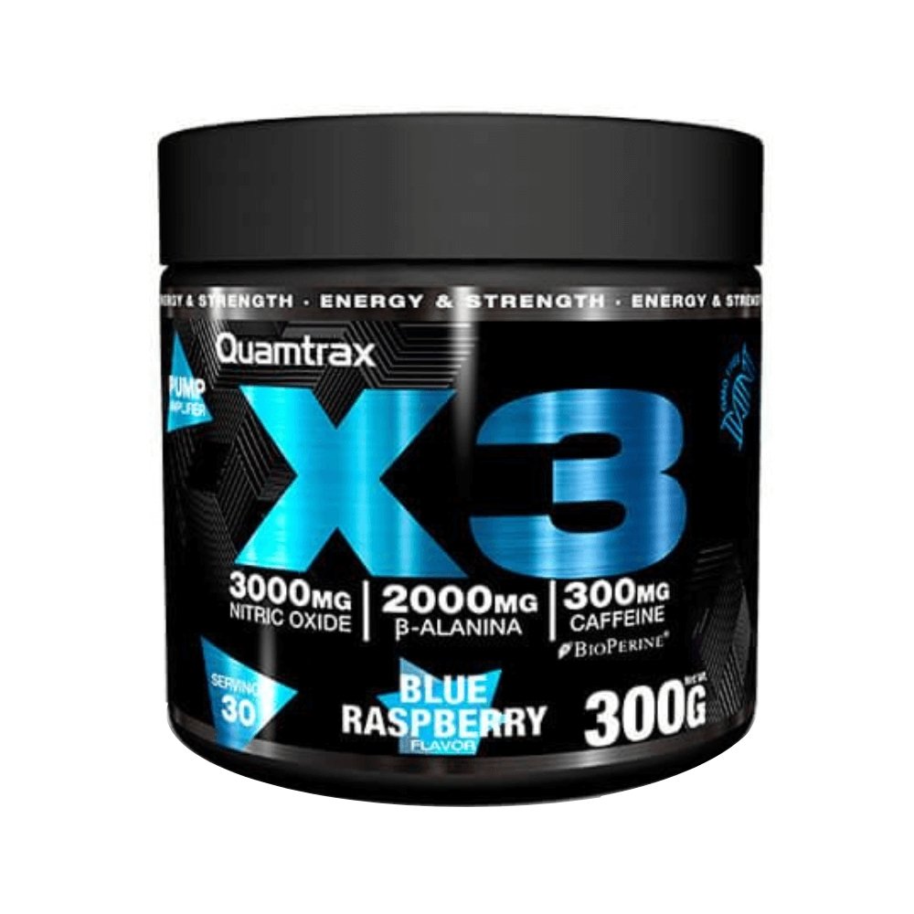 Black Friday - Reduceri X3, pudra, 300g, Quamtrax, Supliment alimentar pre - workout cu cofeina Blue Raspberry Promotie 1