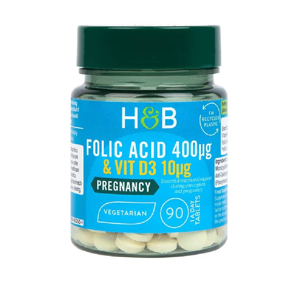 Black Friday - Reduceri Acid folic 400mcg & Vitamina D3 10mcg, 90 tablete, Holland & Barrett, Supliment alimentar pentru sanatate materna Promotie 1