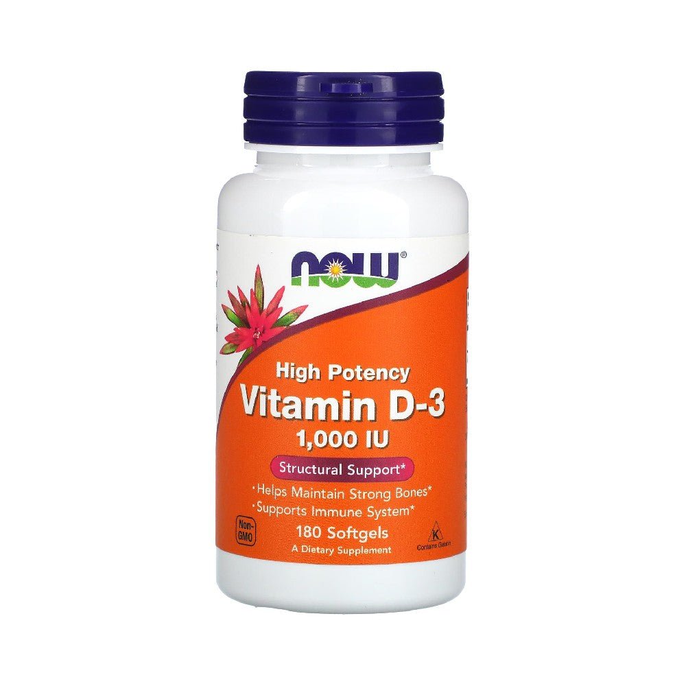 Suplimente pentru oase si articulatii | Vitamina D3 1000IU, 180 capsule, Now Foods, Supliment alimentar pentru sanatatea oaselor 0