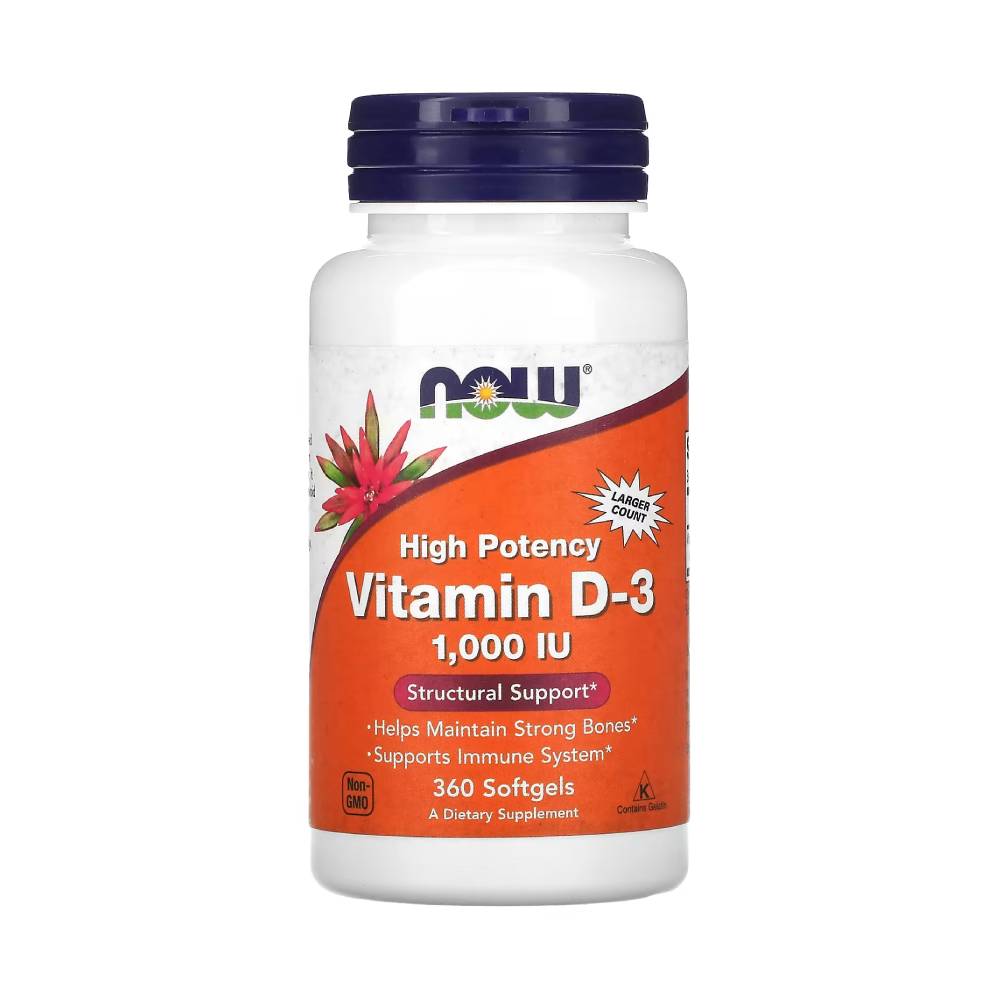 Suplimente pentru oase si articulatii | Vitamina D3 1000IU, 360 capsule, Now Foods, Supliment alimentar pentru sanatatea oaselor 0